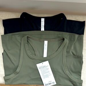 TWO Lululemon Align Waist-Length Racerback Tank Top Black &Olive green